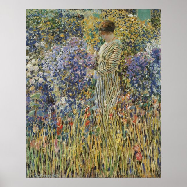 Poster Senhora em um jardim por Frederick Frieseke, Belas (Frente)