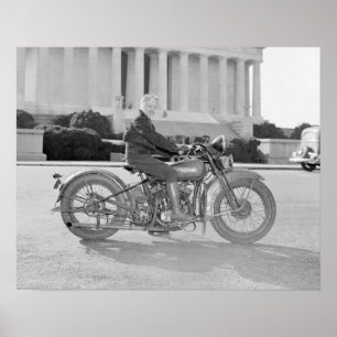 Poster Senhora Equitação Motocicleta, 1937. Foto do