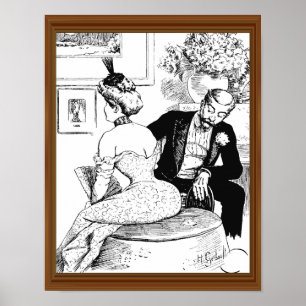 Póster Senhora Espartilho Homem Leering do meio século