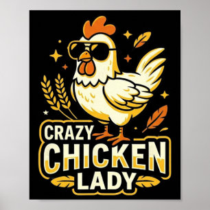 Poster Senhora Frango Louco Óculos de Sol de Frango Legal
