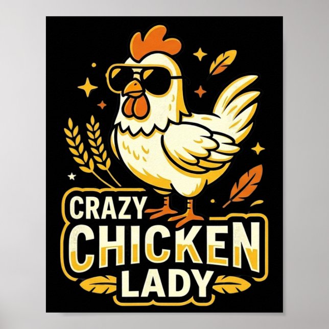 Poster Senhora Frango Louco Óculos de Sol de Frango Legal (Frente)