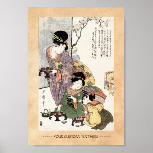 Póster Senhora japonesa legal e crianças do ukiyo-e do