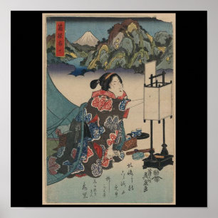 Póster Senhora japonesa Montanha Cena de Ukiyo-e do