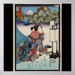 Póster Senhora japonesa Montanha Cena de Ukiyo-e do