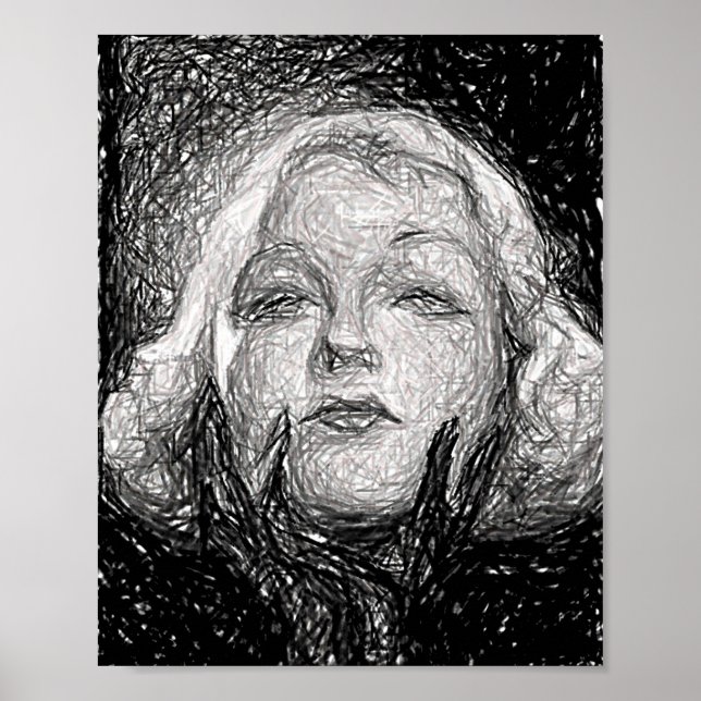 Poster Senhora loira Vestindo luvas pretas abstrato origi (Frente)