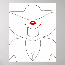Poster Senhora Moderna Com Arte Vermelha De Linha Lipstic