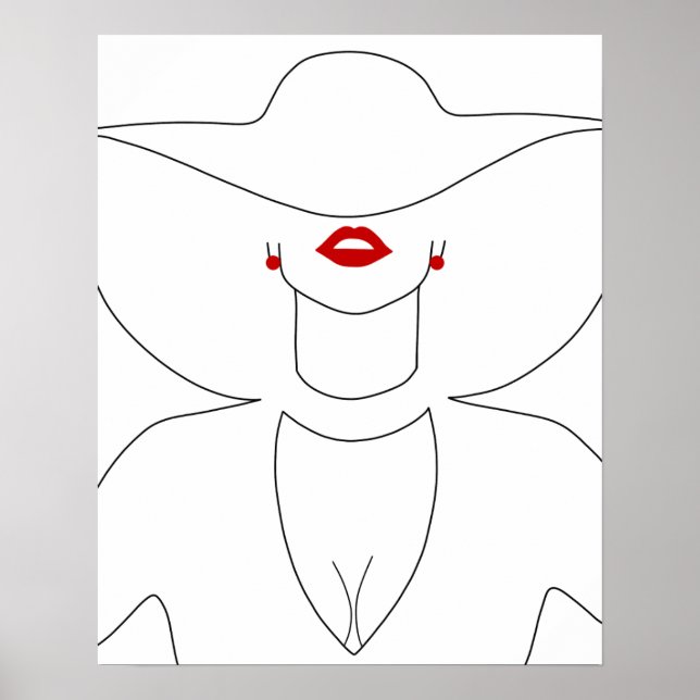 Poster Senhora Moderna Com Arte Vermelha De Linha Lipstic (Frente)