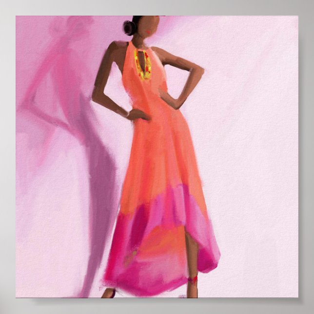 Poster Senhora no vestido Rosa (Frente)