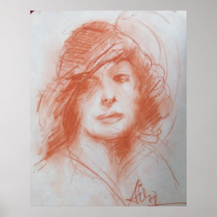 Póster SENHORA ROMÂNTICA Sepia Brown