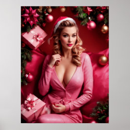 Poster Senhora Rosa Sexy Pinup de Natal