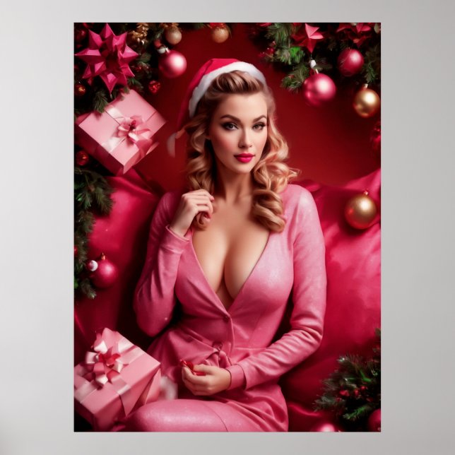 Poster Senhora Rosa Sexy Pinup de Natal (Frente)