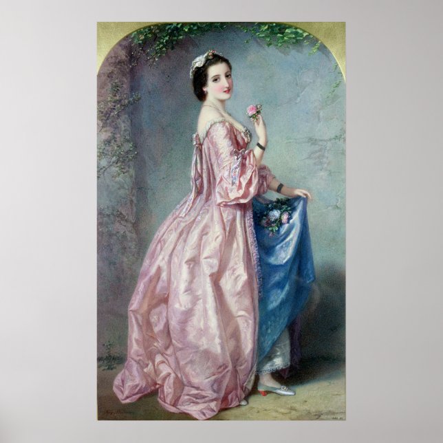 Póster Senhora segurando Flores em seu Petticoat (Frente)