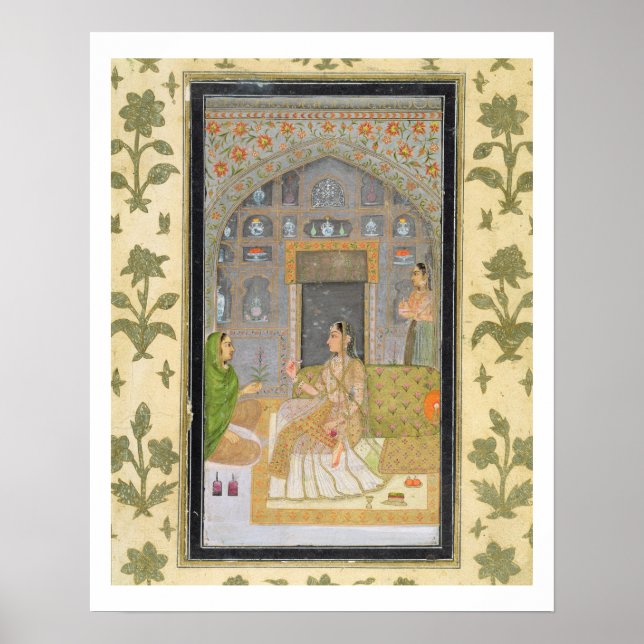 Póster Senhora sentada em um Pavilhão com tratadores, de (Frente)