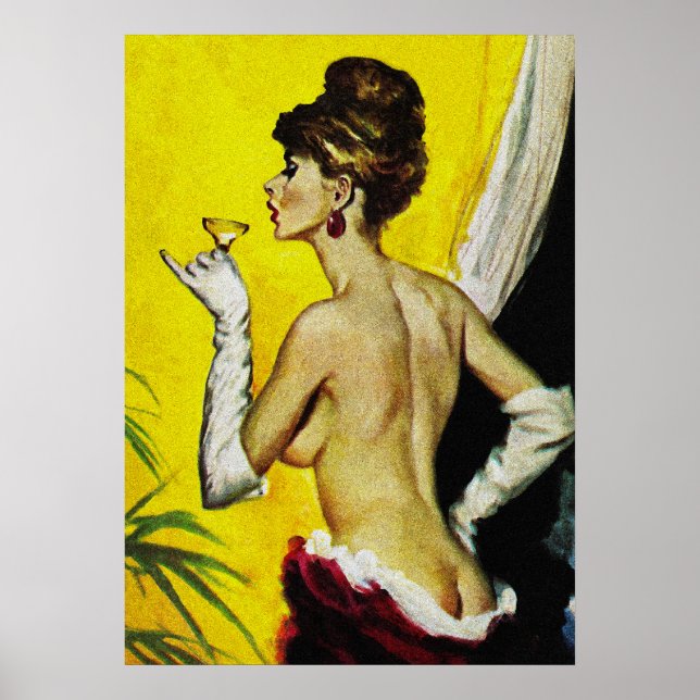 Poster Senhora Sexy Bebendo Vinho Retro Cobrir (Frente)