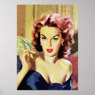 Poster Senhora Sexy Fumando Cigarro Vintage Pulp Cobrir A