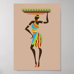 Poster Senhora tribal da arte africana com cesta