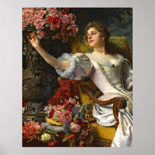 Poster Senhora Vintage Em Vestido Laranja Rosa E Rosa Ros