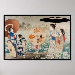 Póster Senhoras japonesas do ukiyo-e do vintage com arte