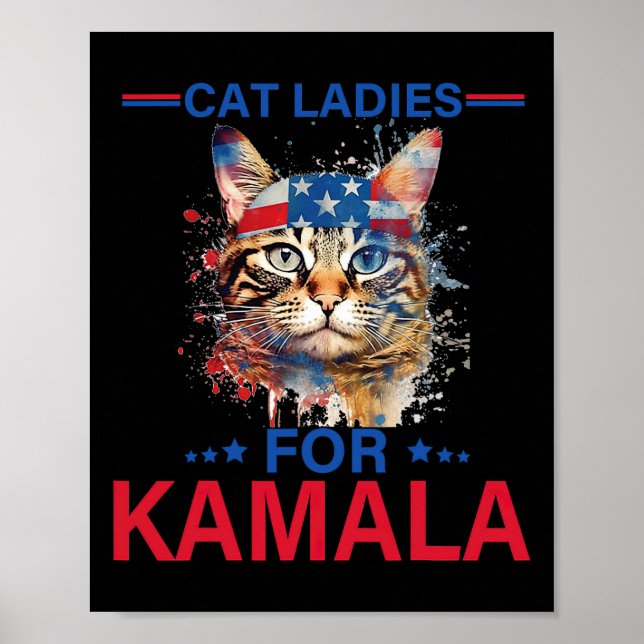 Poster Senhoras Para Kamala Funny Cat 2024 Presidente Kam (Frente)
