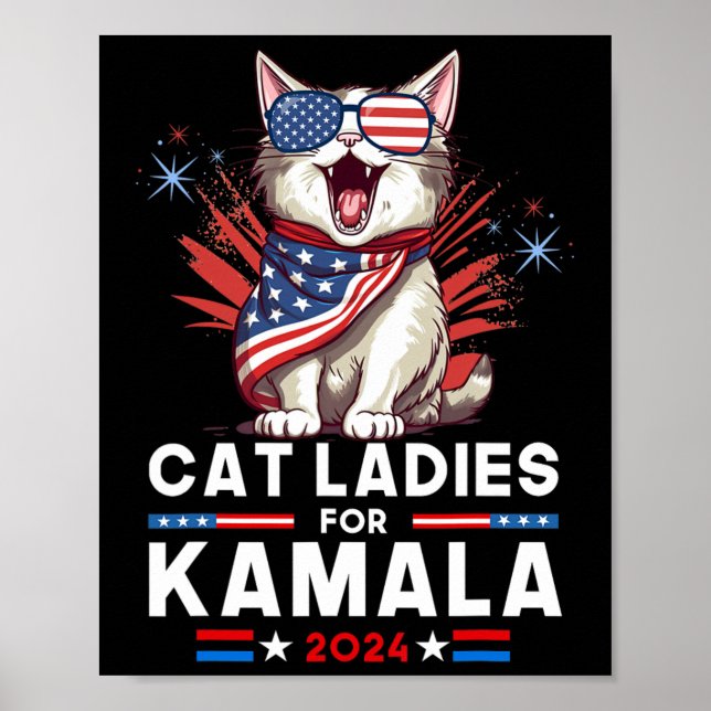 Poster Senhoras Para Kamala Funny Cat 2024 Presidente Kam (Frente)