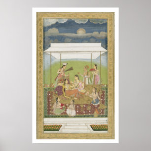 Póster Senhoras que escutam a música em um jardim, da