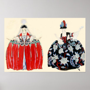 PÓSTER SENHORAS ROCOCÓ BELEZA, DESIGNER DE MODA E ROUPAS