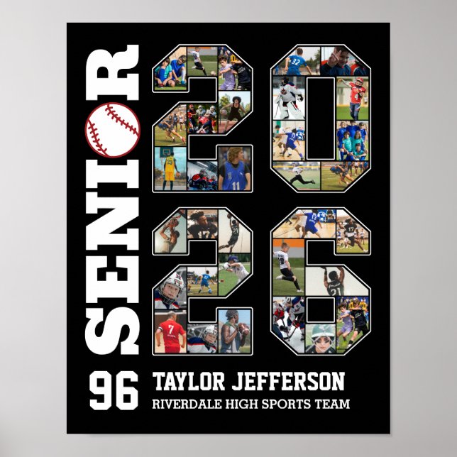 Poster Senior 2026 Baseball Team Sports Photo Collage (Frente)