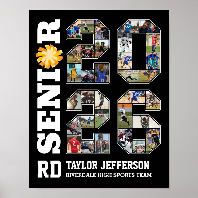 Poster Senior 2026 Cheerleading Team Sports Photo Collage (Frente)