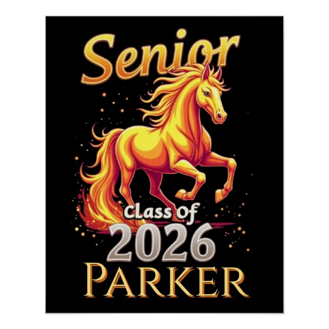 Póster Senior 2026 Class Fire Horse Personalized Glossy (Frente)