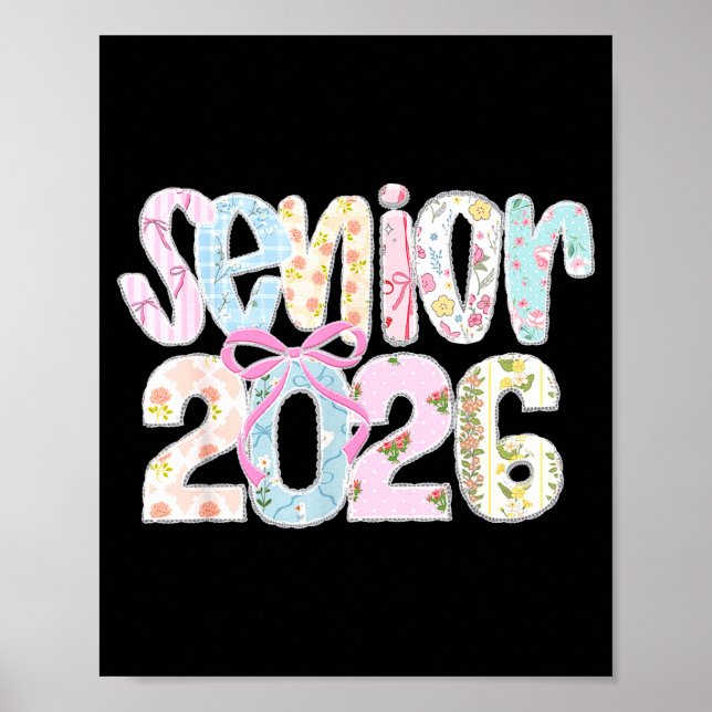 Poster Senior 2026 letras em patchwork floral pastel com (Frente)