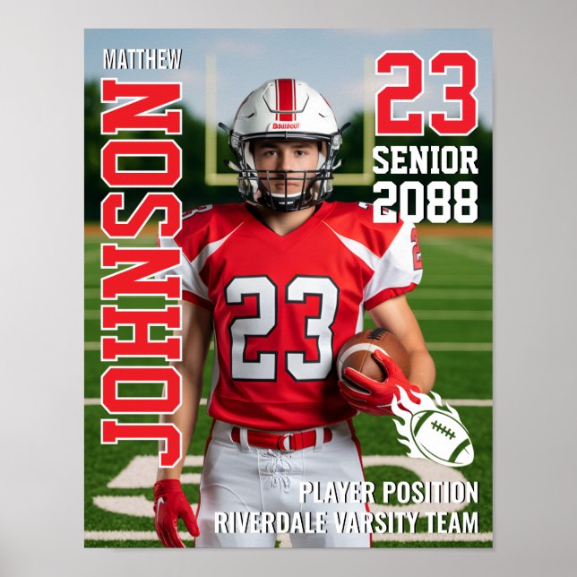 Poster Senior Football Team Photo Gift Sports Player (Frente)