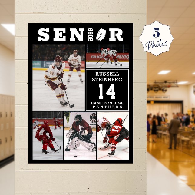 Poster Senior Hockey Player Name Number 5 Photo Collage (Criador carregado)