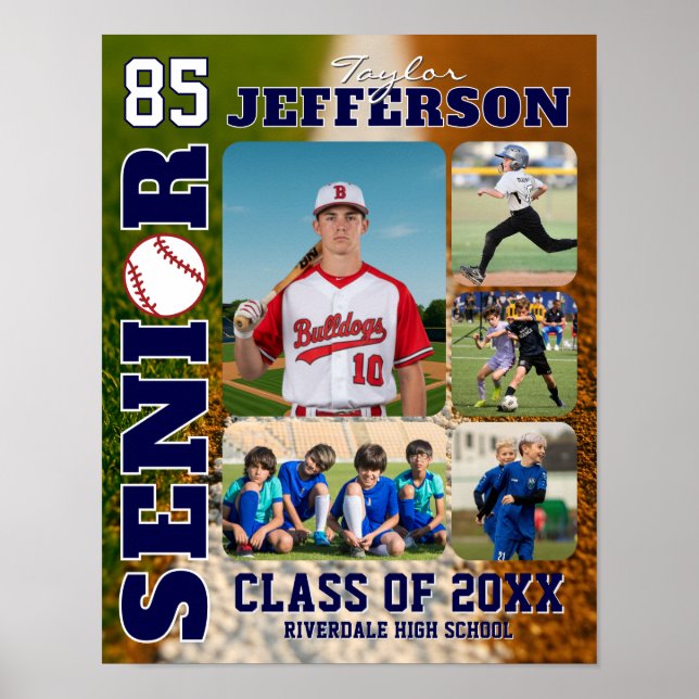 Poster Senior Night Baseball Player Sports Photo Collage (Frente)
