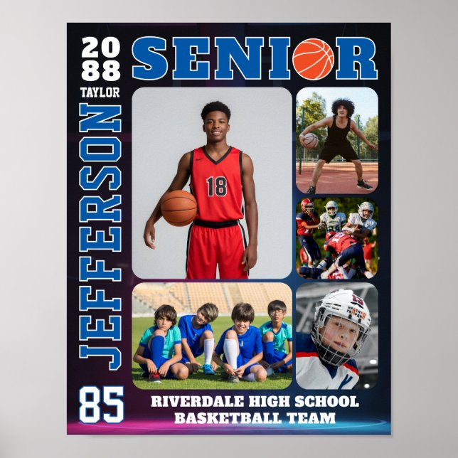 Poster Senior Night Basketball Player Picture Collage (Frente)