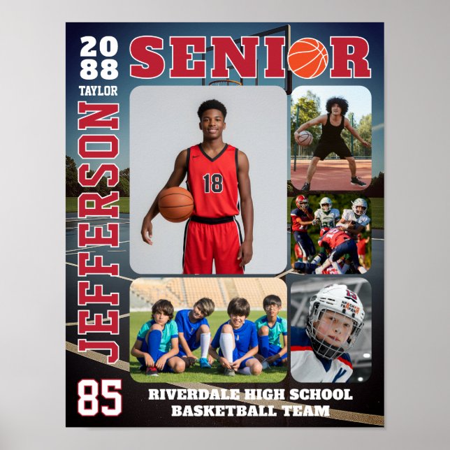 Poster Senior Night Basketball Team Sports Photo Collage (Frente)