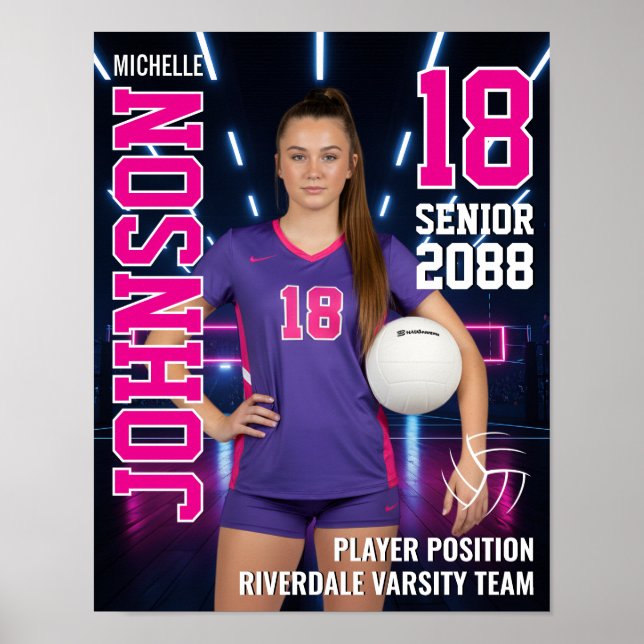 Poster Senior Volleyball Player Personalized Photo Sports (Frente)