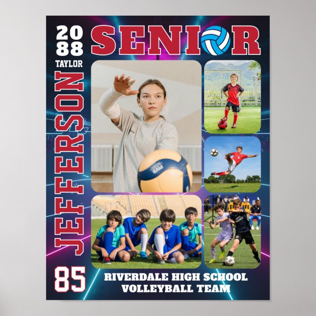 Poster Senior Volleyball Team Sports Player Photo Collage (Frente)