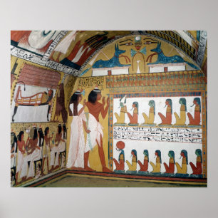 Póster Sennedjem and his wife facing a naos