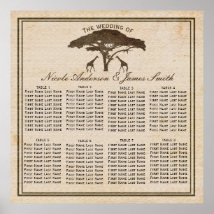 Poster Sentado africano de Casamento Safari Girafas & Árv