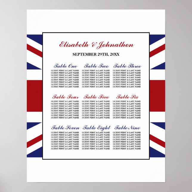 Poster Sentado de Casamento Britânico da Union Jack Flag (Frente)