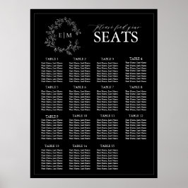 Poster Sentado de Casamento do Monograma de Folha Branca