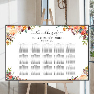 Poster Sentado De Casamento Floral Rustic Burgundy Peach 