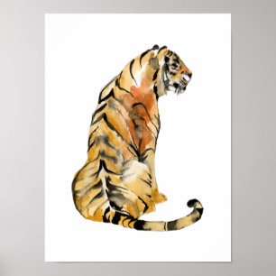 Poster Sentado de Tigre de Aquarela