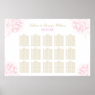 Póster Sentado Dourado de Casamento Floral Elegante Rosa