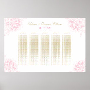 Póster Sentado Dourado de Casamento Floral Elegante Rosa