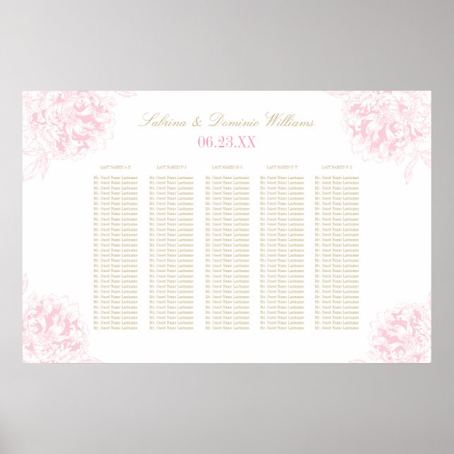 Póster Sentado Dourado de Casamento Floral Elegante Rosa (Frente)
