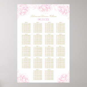 Póster Sentado Dourado de Casamento Floral Elegante Rosa