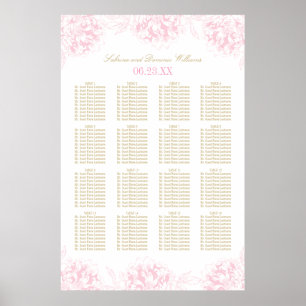 Póster Sentado Dourado de Casamento Floral Elegante Rosa