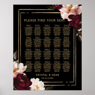 Poster Sentado Floral de Blush Blush Black Moody Burgundy