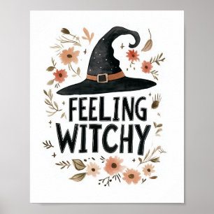 Poster Sentindo Bruxa Testemunha Hat Watercolor Halloween